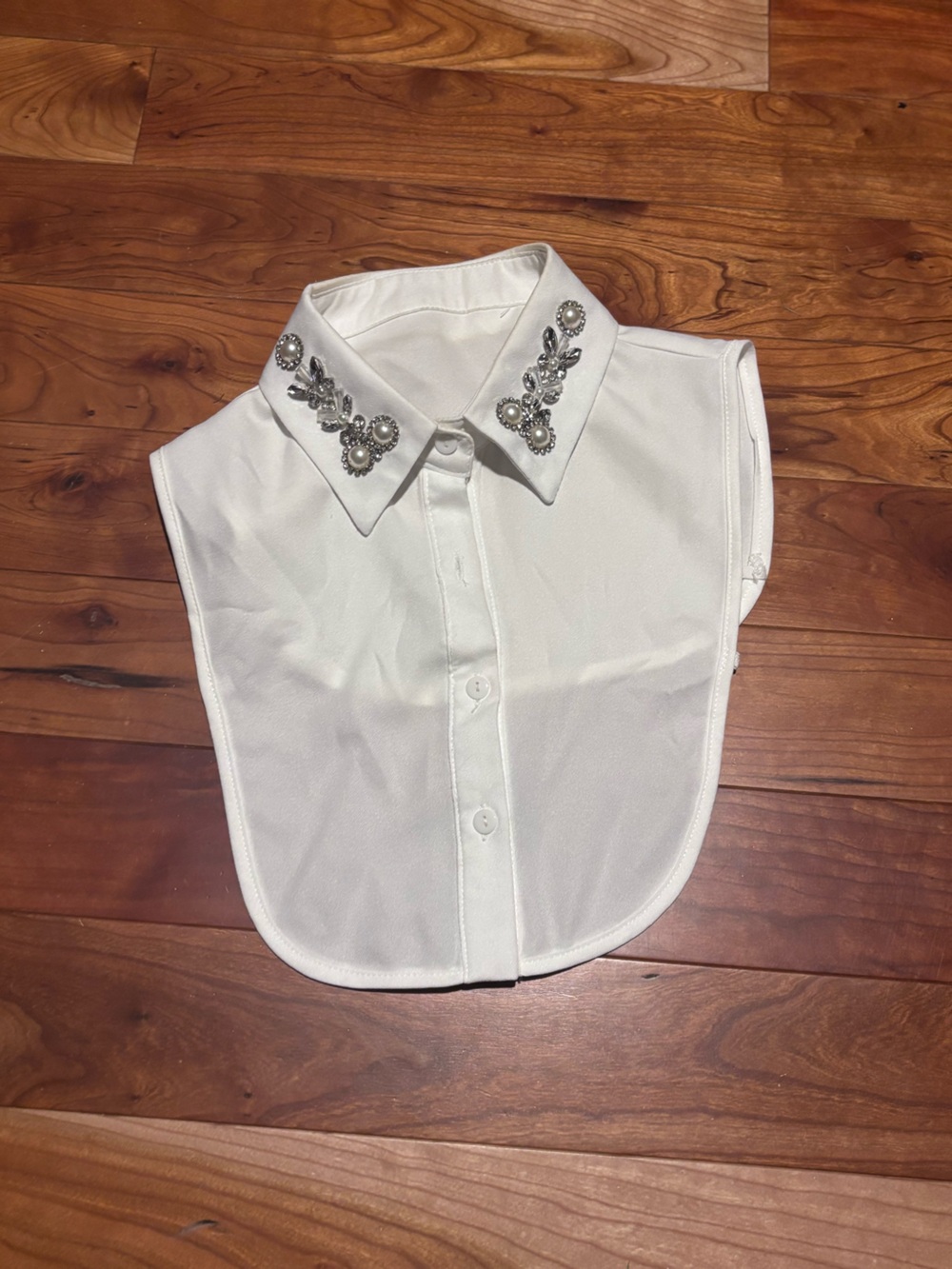 Rhinestone Beaded Fake Collar Womens Insert White Dickey Half Shirt